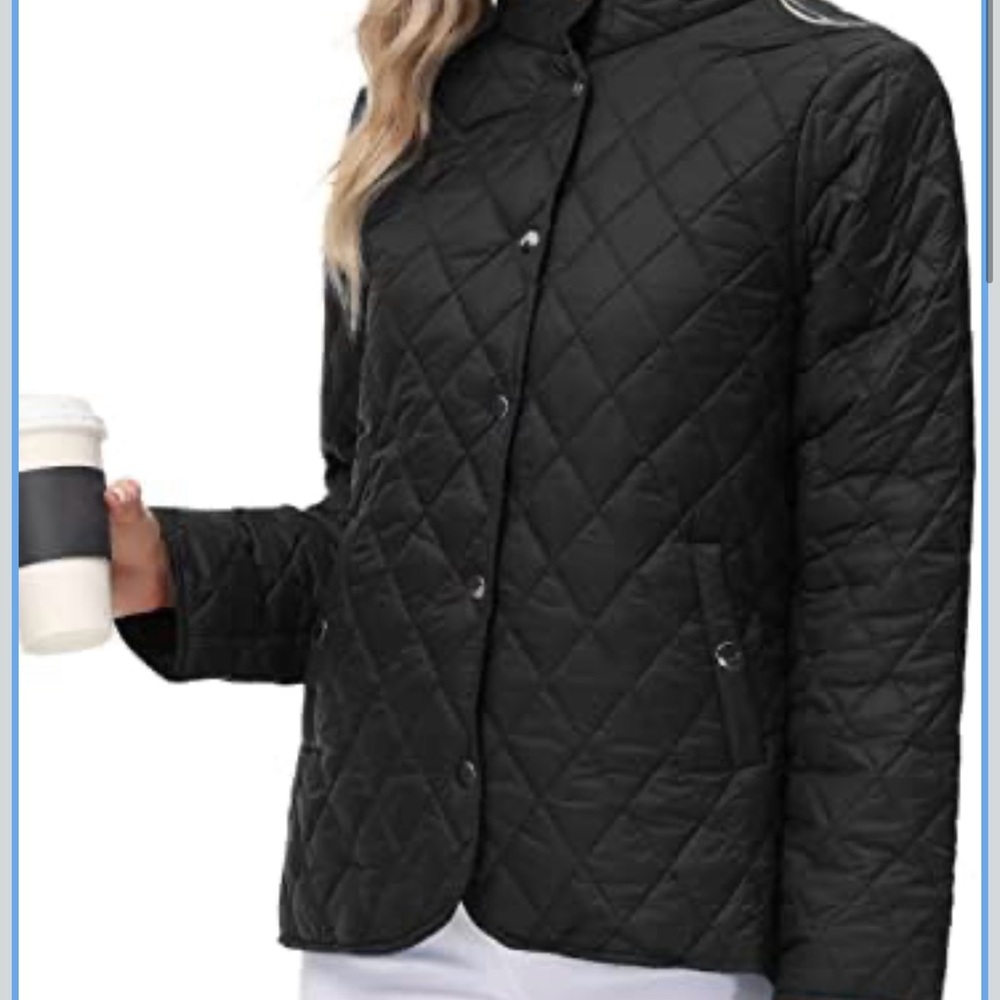 KANCY‎ KOLE Black Quilted Lightweight Women Jacket Long Sleeves Button Down Sz M